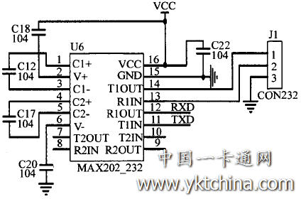 MAX232A與AT89C52的電路連接圖